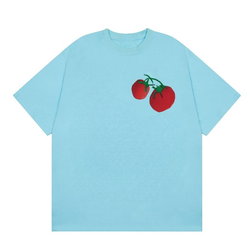 Tomato Print Casual T-Shirt In Blue