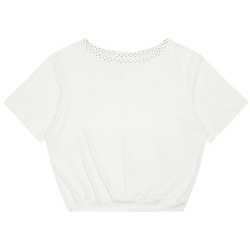 Polka Dot Patchwork Neckline T-Shirt