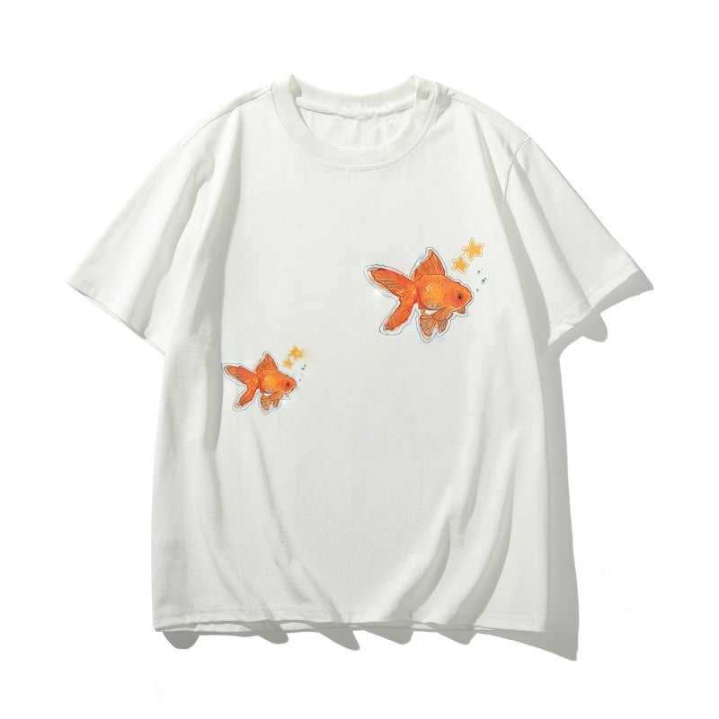 Fun Goldfish White Loose T-Shirt