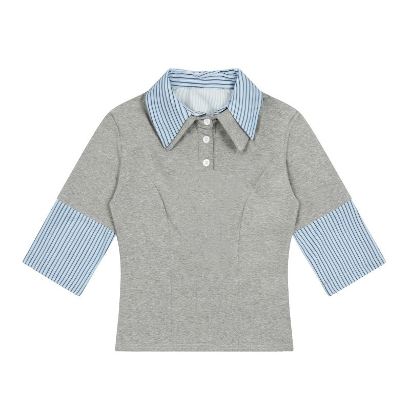 Blue Striped Patchwork T-Shirt